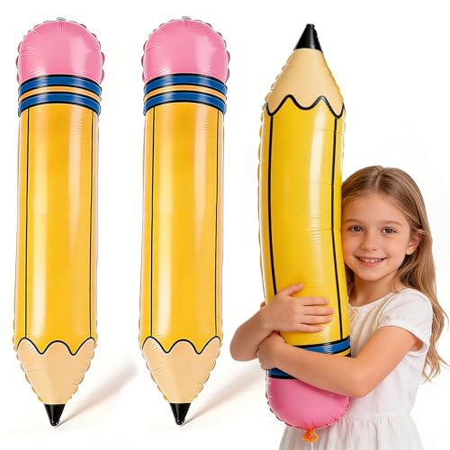 27 Inch Giant Inflatable Pencil Balloons 2 Pack Thick PVC Durable Pencil Shaped Balloons for Back to School Decorations Classroom Decor Teacher Supplies First Day of School Party