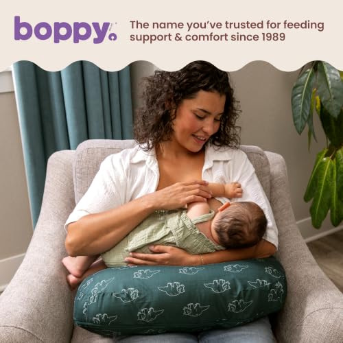 Image of Boppy Nursing Pillow - Verified Safe Breastfeeding Pillow with Softer Fill for Comfortable Support, Machine Wash & Dry Cover, Non-Toxic Materials - Forest Green Dinos