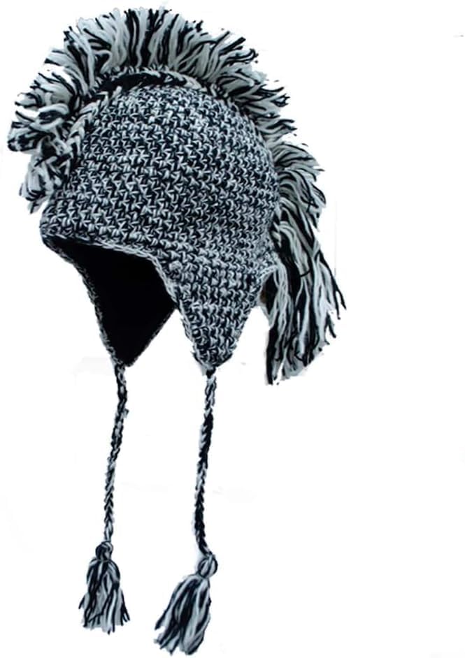 Handmade Gray Mohawk Hat - One Size | 100% Wool - Handmade in Nepal | Unisex - Boho Hippie Animal Hat - Grey Gray Mohawk Winter Hat Knitted