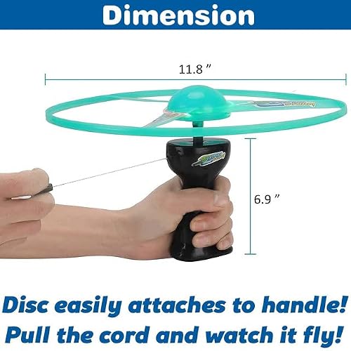 Liberty Imports 4 Pack: Light Up Rip Cord Ufo Flying Saucers, 12-Inch Led Large Copter Sky Launcher Aerial Disc Pull Cord Toy For Kids And Adults #TOP5