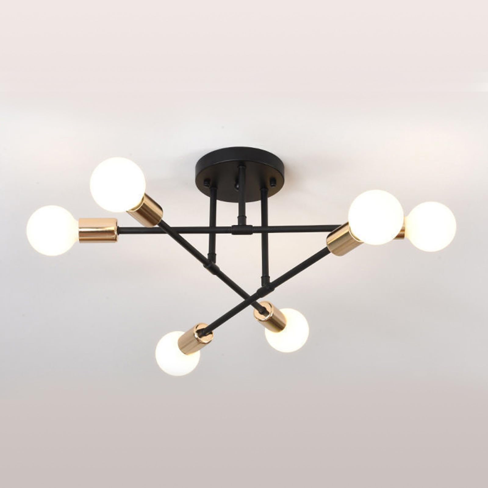 Hviww Chandeliers Ceiling Light with 6 E27 Bulbs, Modern Living Room Lights for Dining Room Kitchen Bedroom Hallway Office (Black and Gold)