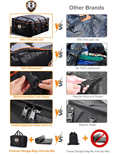 Waterproof 15 Cubic Feet Rooftop Cargo Carrier Pro - Heavy Duty Roof Top Luggage Storage Bag With Anti-Slip Mat + 10 Reinforced Straps + Door Hooks - Perfect For Car, Truck, Suv With/Without Rack #TOP3