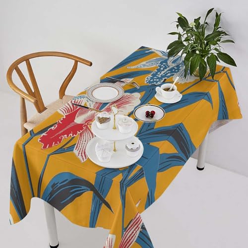 Nappe rectangulaire lin jaune moutarde lavable et anti-pli pour table