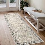 Bavni Runner Rug Non Slip for Bathroom Kitchen Hallway 2x5 Washable Runner Boho Bedsied Rugs Floor Runner for Entryway Laundry, Soft Low Pile Rugf, Ivory/Teal