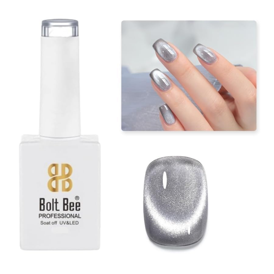 Brille Bee 9D Cat Eye Gel Finish Nail Polish - Holographic Reflective Gel, Translucent Soak-Off Polish for Stunning Nail Art (Silver, 15ml)-image-18