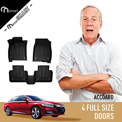 Onsmart Floor Mats Liners Fits Car 2018-2021 Accord Weatherbeater, Front & 2nd Seat Floor Mats, TPE All Weather Protection Automotive Odorless Floor Liners (Black)