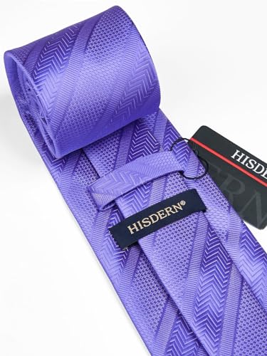 Image of HISDERN Stripe Tie Mens Ties with Pocket Square Set Classic 3.4'' Silk Formal Necktie Handkerchief for Business Wedding