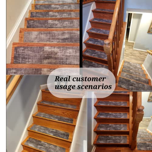 Non-Slip Stair Treads For Wooden Steps Stair Treads Carpet Indoor, 15 Pcs 8 * 30 Inch, Rubber Backing Repeated Use No Glue Quick-Dry Machine Washable, For Baby Pets, Grey Texture #TOP6