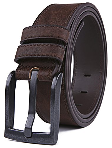 3001Belts for Men, Classic Stitched Large Width Strap, Regular Tall & Big sizes - Mens Jeans Belt - Handmade (32/34, Dark Brown)