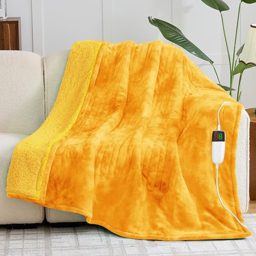 greenoak Heated Electric Blanket Throw, Faux Fur Sherpa Heating Blanket