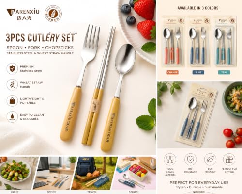 Image of Stainless Steel Cutlery Set, 3-Piece | Spoon, Fork, Chopsticks