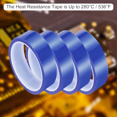 Image of uxcell Blue Heat Tape, 1 Roll 25mmx33m 108ft High Temperature Heat Resistant Tape for Sublimation,Heat Vinyl Press,Heat Transfer, Circuit Board, No Residue