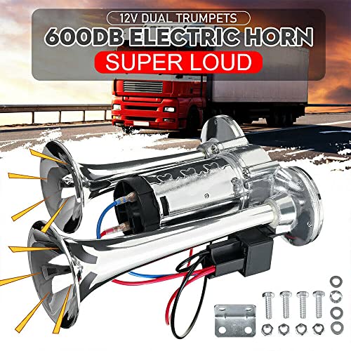 Kqiang 600Db 12V Air Horn With Air Compressor,Dual Trumpets Super Loud Air Horn Kit For Suv Motorcycle Truck Boat Train Speaker #TOP1
