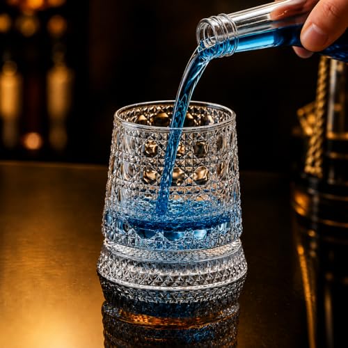 Image of PrimeWorld Diamond Dancing Whiskey Glass Set of 2 Pcs with Rotable Bottom- Spining Glasses-375 ml Bar Glass for Drinking Bourbon, Whisky, Scotch, Cocktails, Cognac- Old Fashioned Tumblers