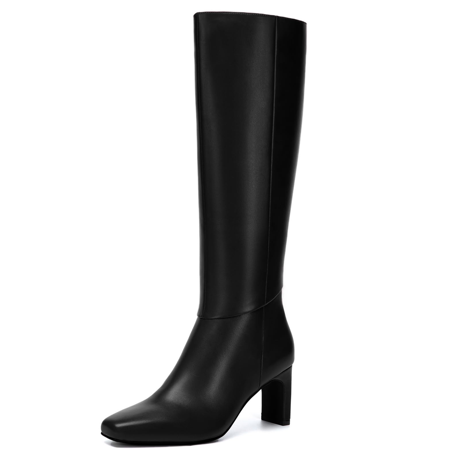 Athlefit Knee High Boots for Women Wide Calf with Chunky Heel and Square Toe Winter Dress Boots for Casual or Formal Wear