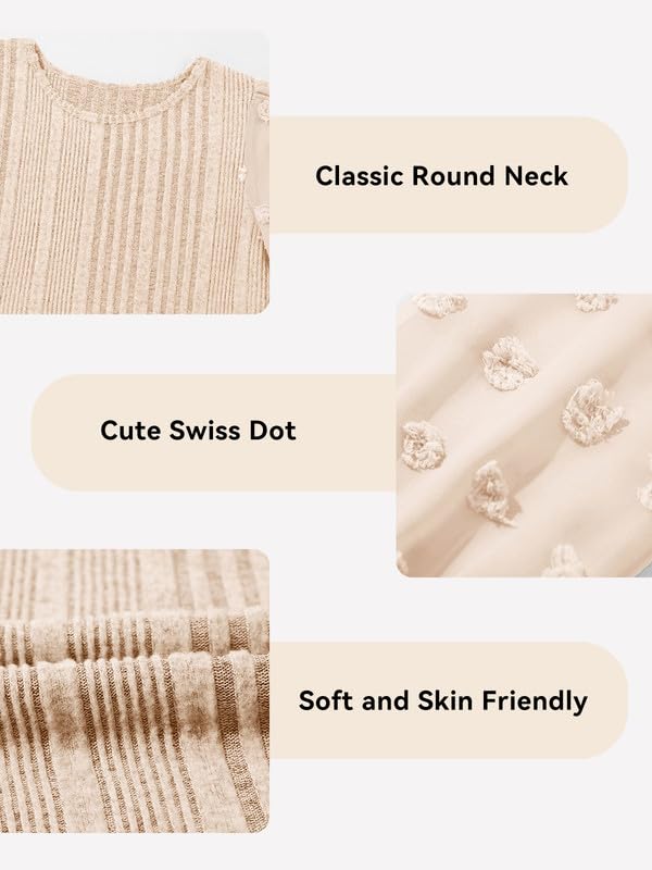 Girls Fall Long Sleeve Knit Dresses Casual Crewneck Swiss Dot A-line Dress 6-15 Years4