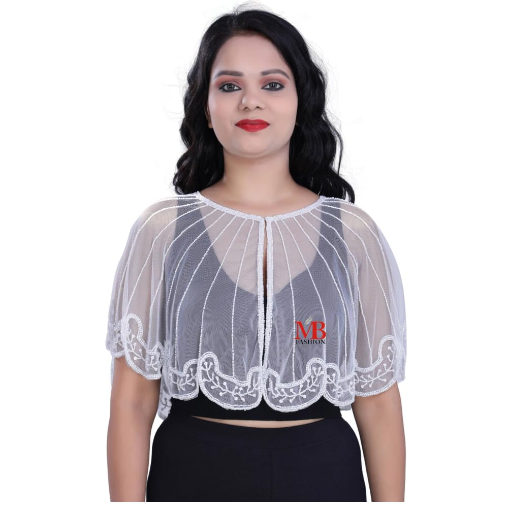 Women's Net Poncho Cape with Embroidery, Round Neck, Sleeveless,-picture-56