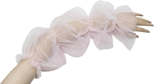 QRBTSCL Guantes largos de tul para mujer, de encaje, semi transparentes, mangas hinchadas, guantes sin dedos, protector solar, accesorio para disfraz