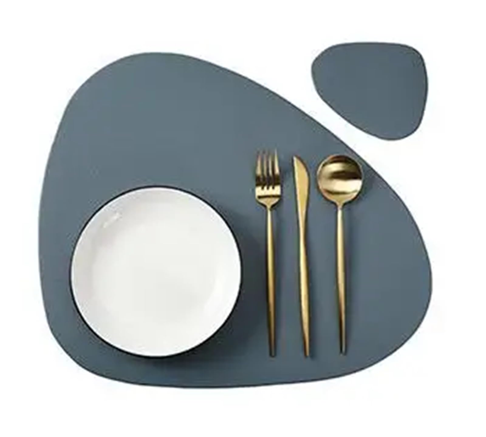 Black Table Placemats and Coasters Oval Shaped Table Mats Pad Kitchen Accessories Place mat for Indoor & Outdoor(CD Blue,4sets)
