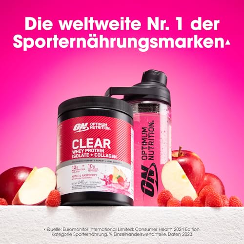 Optimum Nutrition Apfel-Himbeer-Geschmack: Fertiges Molkenprotein-Isolat und Kollagenpeptid-Pulver mit Vitamin C und D, mit Süßungsmitteln, 10 Portionen, 240 g
