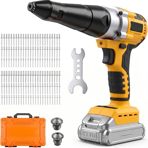 SINGTIP Electric Rivet Gun Compatible with Dewalt 20V MAX Battery (Tool Only) Brushless Automatic Cordless Rivet Gun 2248 lbf Pull Force Quick-Change Nozzle for 1/8 5/32 3/16 Pop