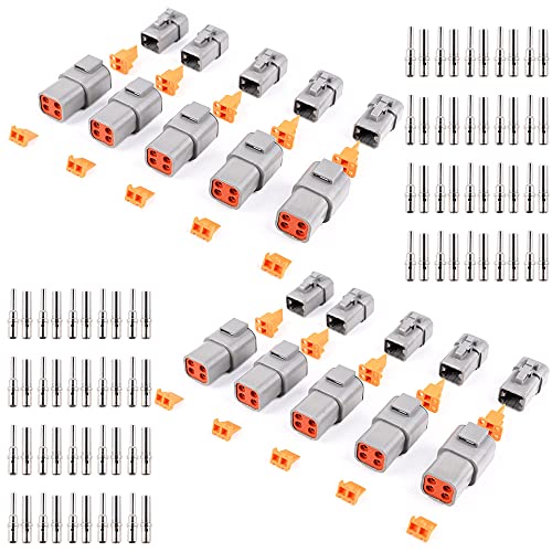 JRready ST6279 Deutsch DTP 4 Pin Connector Kit 10 Sets Auto Waterproof Electrical Wire Connector Kit with 40Pairs 16-12AWG Closed Barrel Terminals, 25 Amps
