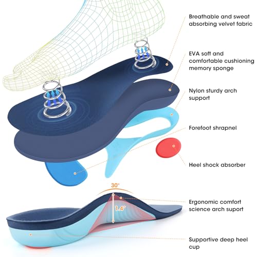 High Arch Support Plantar Fasciitis Insoles for Women Men-M