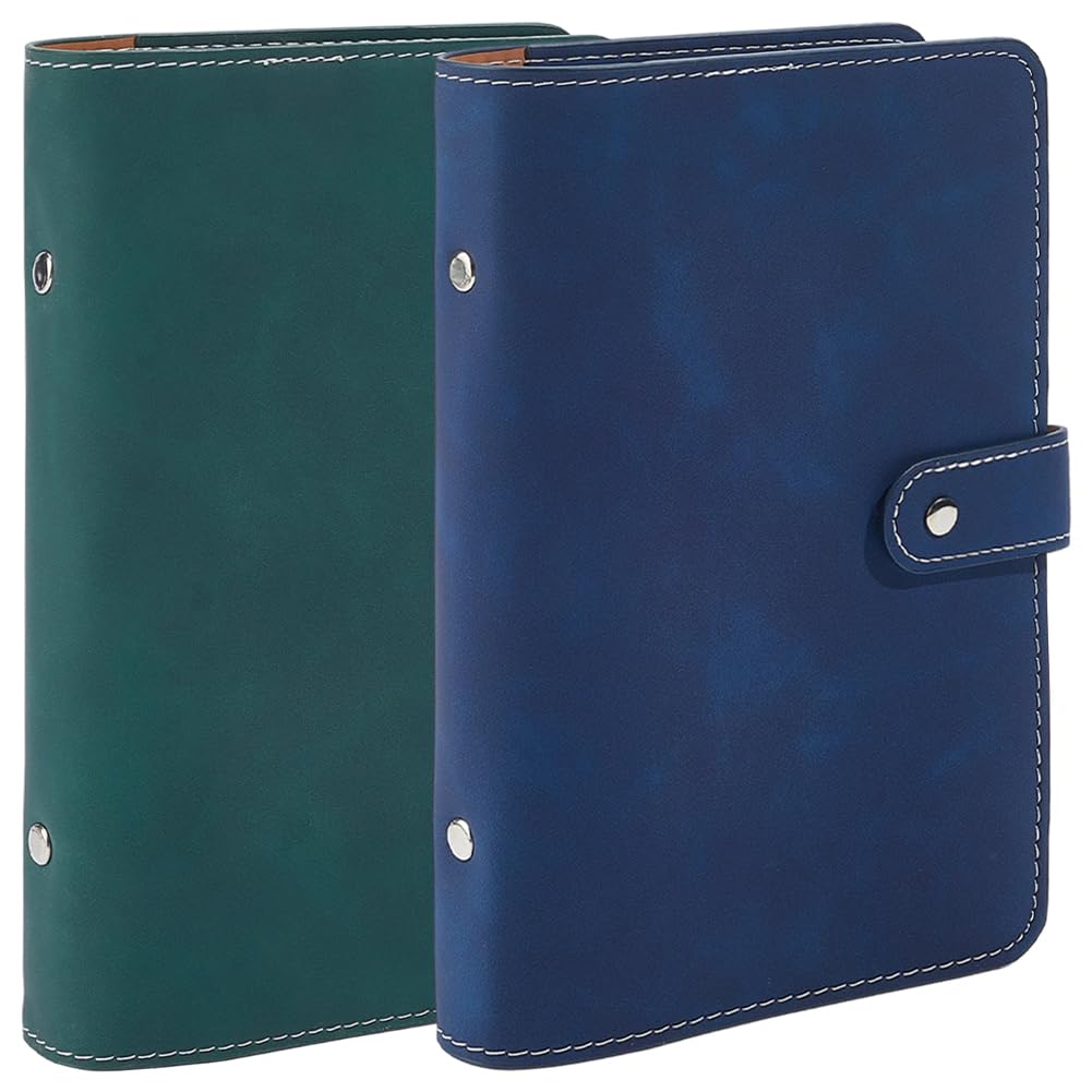 CALFOVERA 2 Colors A6 PU Leather Binder Cover 2PCS Refillable Soft Loose Leaf Travel Journal Notebook Protector Folder 6 Ring Planner Cover Binder with Snap Button for Meeting Filler Paper Cash