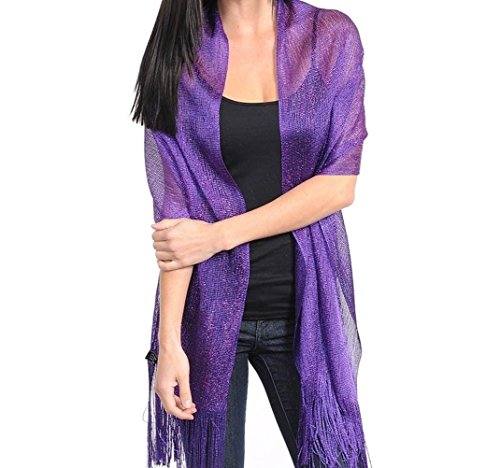 Purple Metallic Sparkle Sequin Style Shawl Wedding Party Evening Scarf Wrap Fringe/Purple Scarf/Evening Shawl/Gift for Her