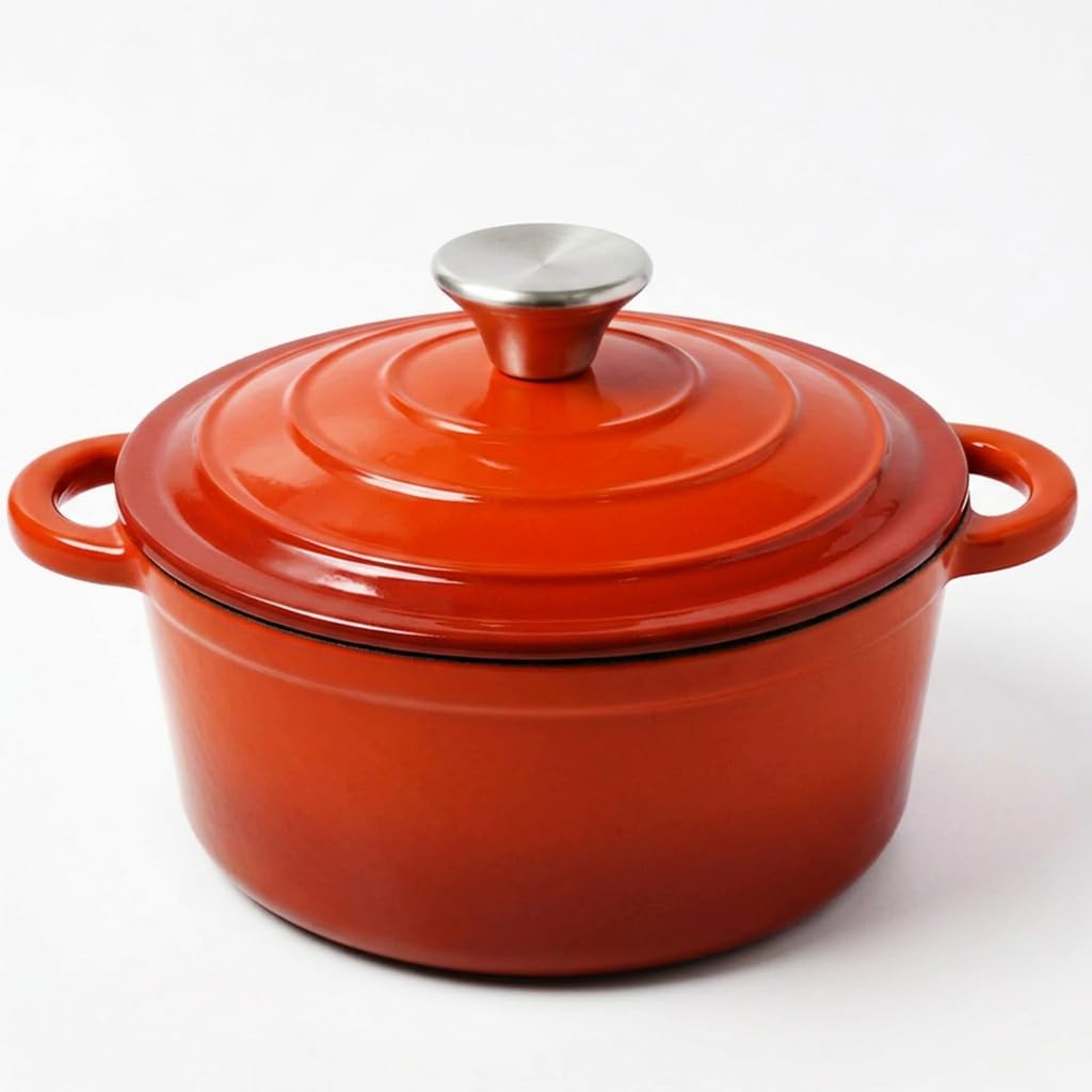 Pentola in ghisa, 2 l/Ø 20 cm, con coperchio, per forno olandese, adatta a induzione, utilizzabile in forno fino a 260 °C, lavabile in lavastoviglie, ideale per stufate/arrosto (arancione)