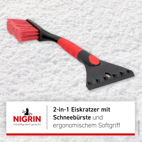 NIGRIN Eiskratzer mit Schneebesen, ergonomischer Griff, aus hochstabilem ABS, Schwarz-rot