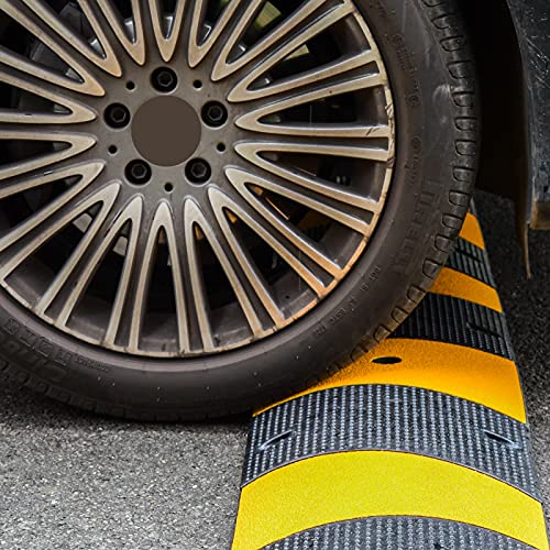 Image of CXRCY Heavy Duty Speed Bumps 6FT 2 Pack 2-Channel Modular Traffic Driveway Speed Bump Hump Heavy Duty Rubber Cable Ramp with 8 Bolts for Asphalt Concrete Garage Gravel Roads (72 x 12 x 2.4 Inch)
