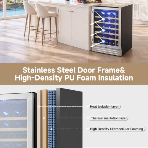 Image of BODEGACOOLER 24 Inch Single Zone Wine Fridge, 41℉ to 72℉, Holds 52 Bottles | Noise Level Below 42 dB, 6-Tier Beech Wood Shelves, Built-in or Freestanding Installation, For Home Kitchen Office