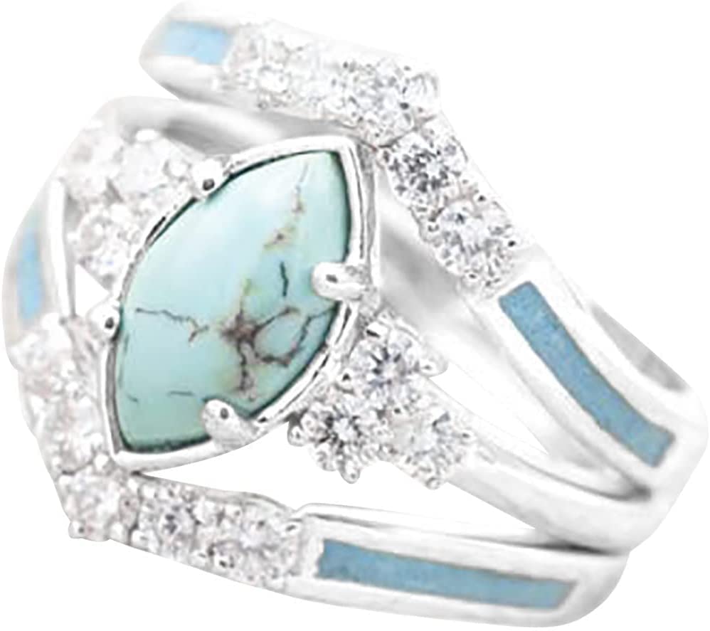 3 PCS Natural Turquoise Diamond Rings for Women Mother's Days Birthday Gift Jewelry,Sparkling Natural Gemstone Ring Set Emerald Sapphire for Girls Mom Her