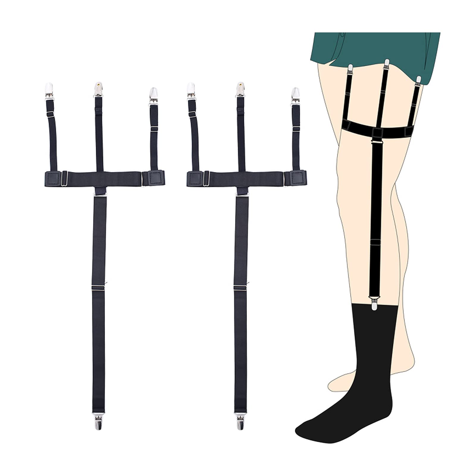 Kedofe Men Shirt Stays Adjustable Elastic Shirt Garter Shirts Holder with Non-slip Locking Clamps for Police Military, Black-b, Large
