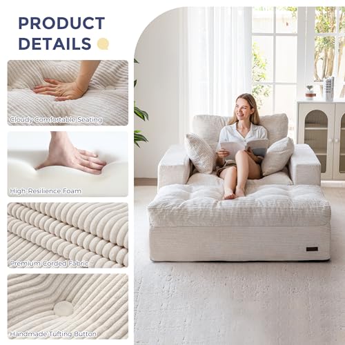 Image of MAXYOYO Sectional Sofa Couch and Chaise Lounge, L Shaped Modern Cloud Couch with Ottoman, Comfy Sofa with Layered Cushion, Tufted Upholstered Sleeper Chair for Living Room, No Assembly Required, Beige