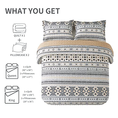 Twinrun King Size Quilt Set, Boho King Quilt Bedding Set, Reversible Lightweight Striped Bedspread King Size For All Season, 3 Pieces #TOP5
