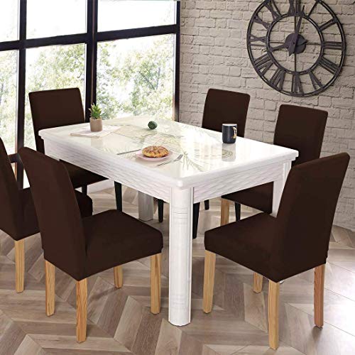 Image of Gifts Island Polyester Dining Table Chair Cover Set of 6 Seater Stretchable Washable Chair Seat Slipcover Protector (Brown)
