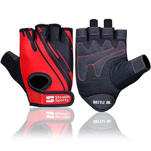 Guantes de Entrenamiento Stealth Sports - Levantamiento de Pesas Profesional para Hombres y Mujeres - Agarre Antideslizante - Levantamiento Transpirable para Entrenamiento de Ciclismo (Rojo L)