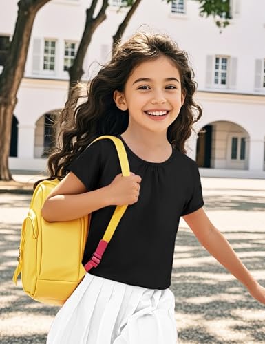Image of Girls Short Sleeve Shirts Cotton Crew Neck T-Shirt Kids Plain Tees Tops Size 5-12 Years