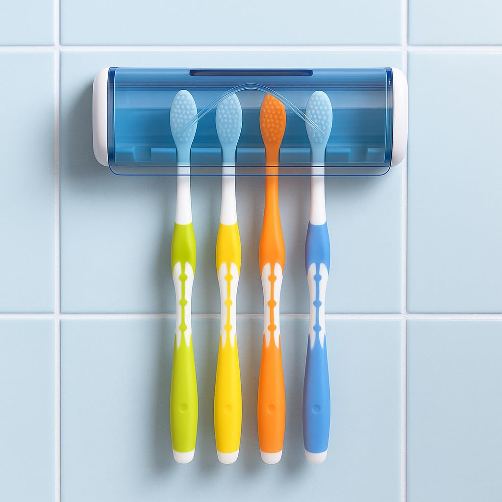 foreign holics Plastic Wall Mounted 5 Toothbrush Holder Storage With Dust Proof Cover (1), Multicolor-picture-22