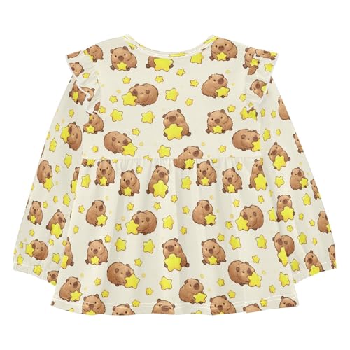 Cute Capybara Star Girls Shirts Cotton Long Sleeve Ruffle Toddler Tee Tops2