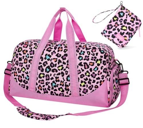 Choco Mocha Kids Duffle Bag & Passport Holder Girls ages 9-12 for Travel Cheetah Pink