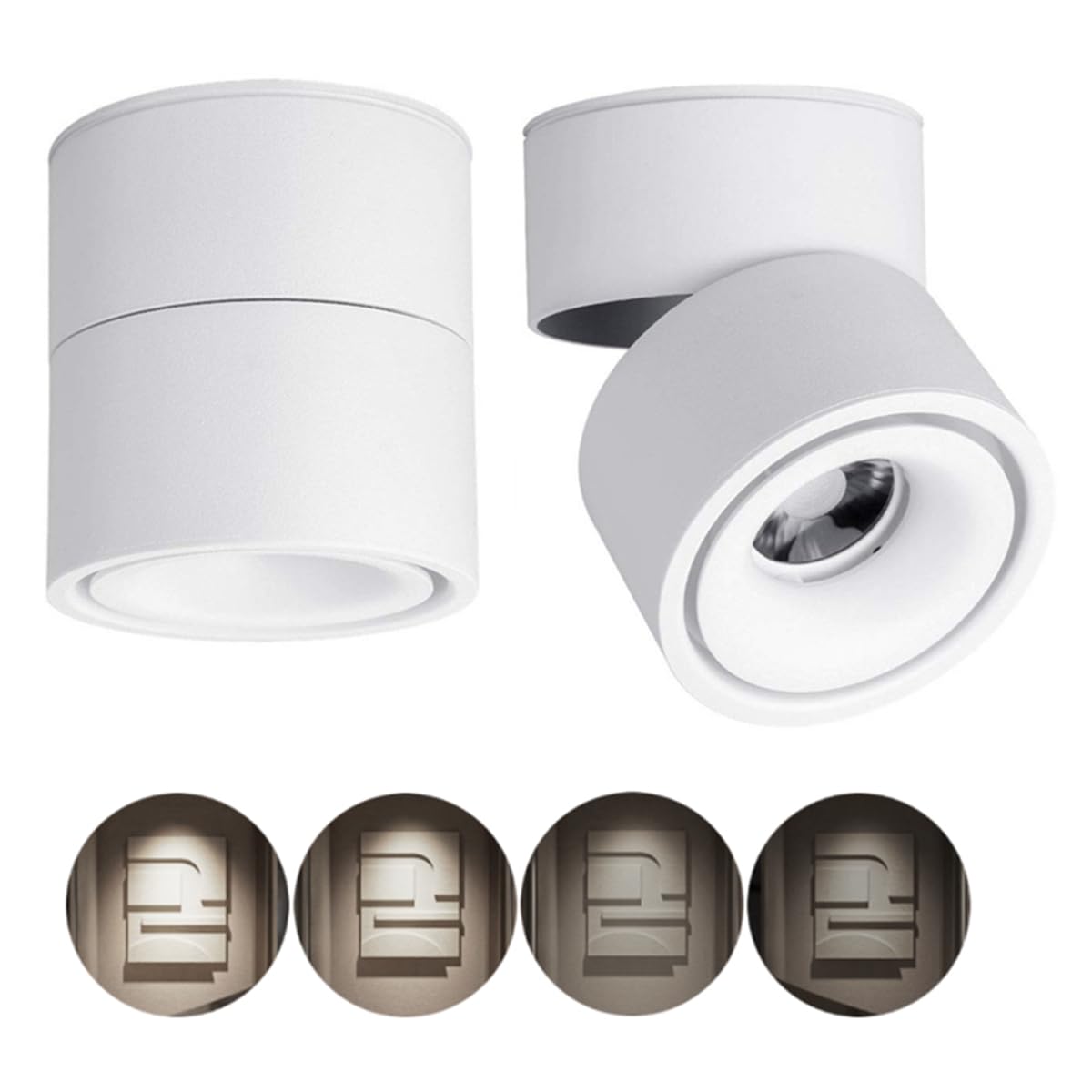 Dimmable Ceiling Spotlight,Indoor 360°Adjustable Surface Mounted LED 10W COB Ceiling Downlight-Wall Lamp for Picture Background Wall Display Lighting(Natural Light 4000K,White)