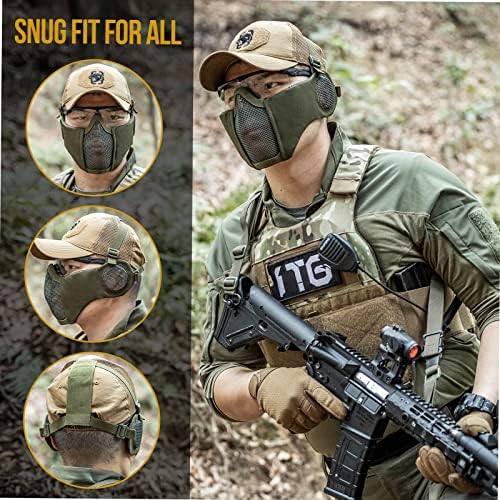 OneTigris 6" Foldable Half Face Airsoft Mesh Mask with Ear Protection, Military Tactical Lower Face Protective Mask