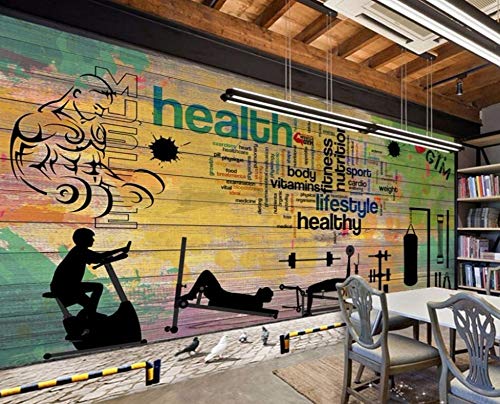 Retro Nostalgic Wooden Graffiti Sports Mural Fitness Club House Gym Wallpaper,430 * 300cm
