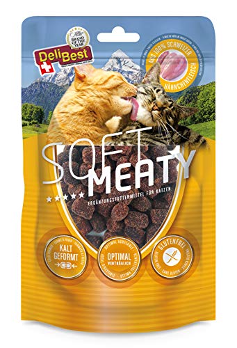 DeliBest Soft Meatys I Katzen Leckerlies aus Schweizer Hähnchenfleisch getreidefrei I Ergänzungsfuttermittel ohne künstliche Zusatzstoffe I für Futtermittel-Allergiker geeignet I 100g Cover