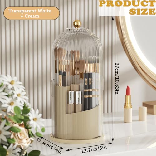 JCHFR Transparent Dustproof Organizer with Lid, Rotatable Compartment, Makeup Brush Holder, Counter Waterproof Holder for Vanity Bathroom (Transparent White + Cream) by JCHFR - Image 2