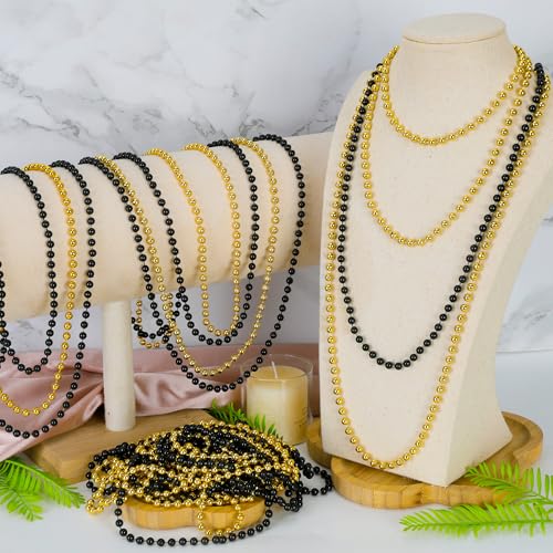 Huskein 200 PCS Beaded Necklace, 33" Mardi Gras Beads, Black Gold New Year Party Supplies, Mardi Gras Accessories, Bead Necklace Parade Favors Bulk for Festival Event Christmas Party Supplies by Huskein - Image 4