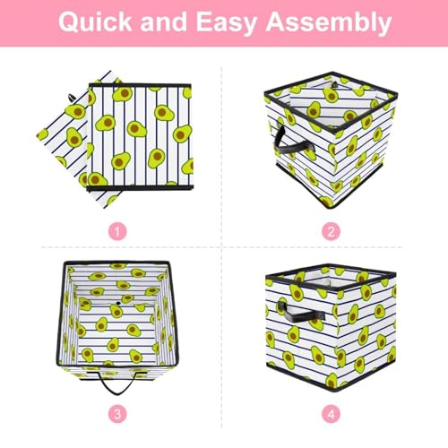 Boîte de rangement cube pliable en tissu anti-désordre motif avocat